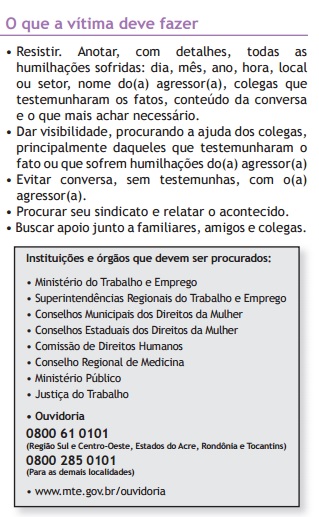 Cartilha Assédio Moral e Sexual no Trabalho, do Ministério do Trabalho e Emprego